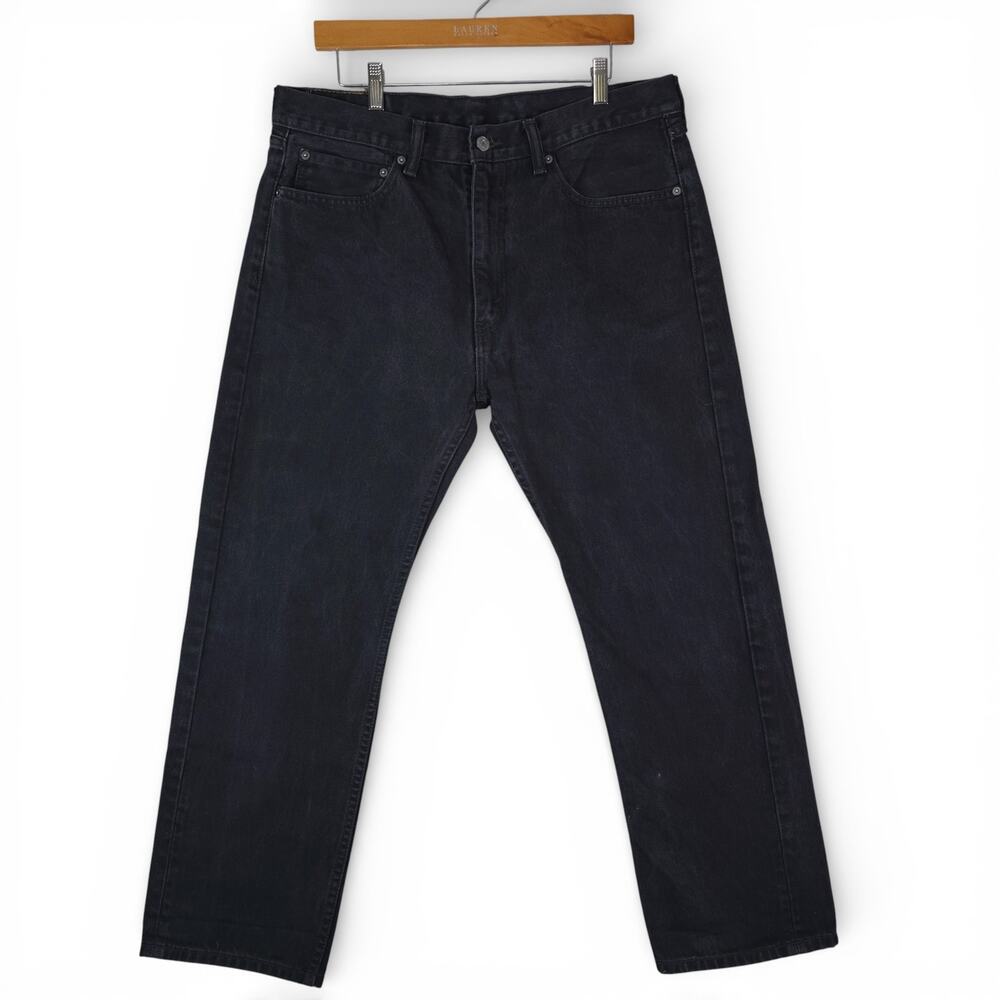 Levis 505 Jeans Mens 36x30 Black Cotton Straight Leg Denim Minimalist 2015